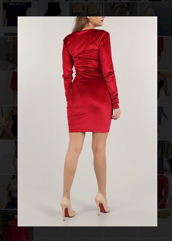 Uzun Kollu Kırmızı Elbise s-m beden etiketli - Görsel 3