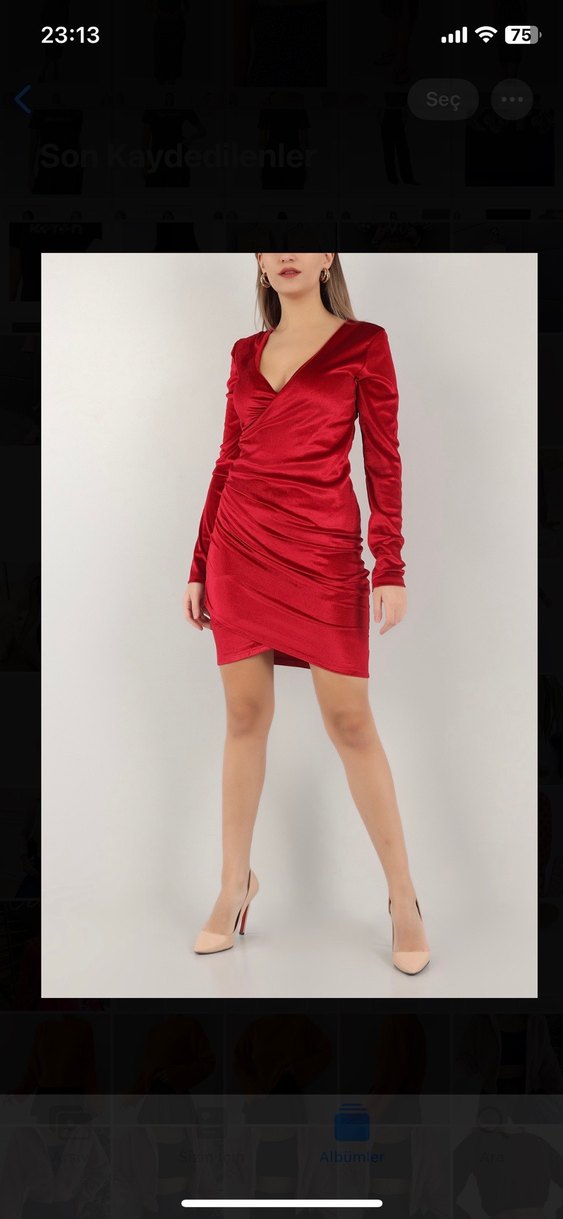Uzun Kollu Kırmızı Elbise s-m beden etiketli - Görsel 2