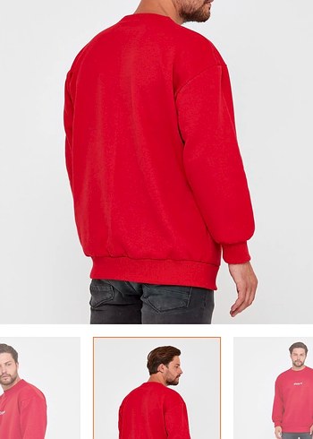 Kırmızı 3 iplik Erkek Sweatshirt L beden etiketli - Görsel 3