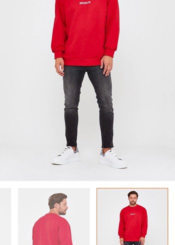 Kırmızı 3 iplik Erkek Sweatshirt L beden etiketli - Görsel 2