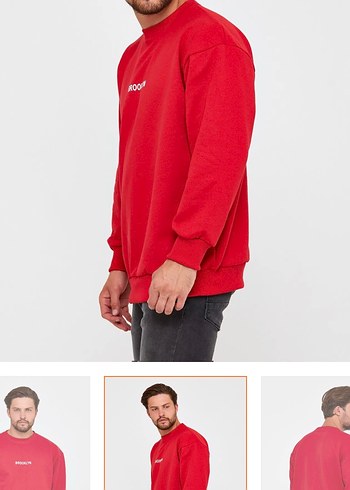 Kırmızı 3 iplik Erkek Sweatshirt L beden etiketli - Görsel 4
