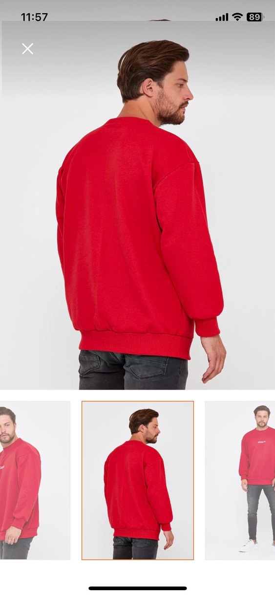 Kırmızı 3 iplik Erkek Sweatshirt L beden etiketli - Görsel 3