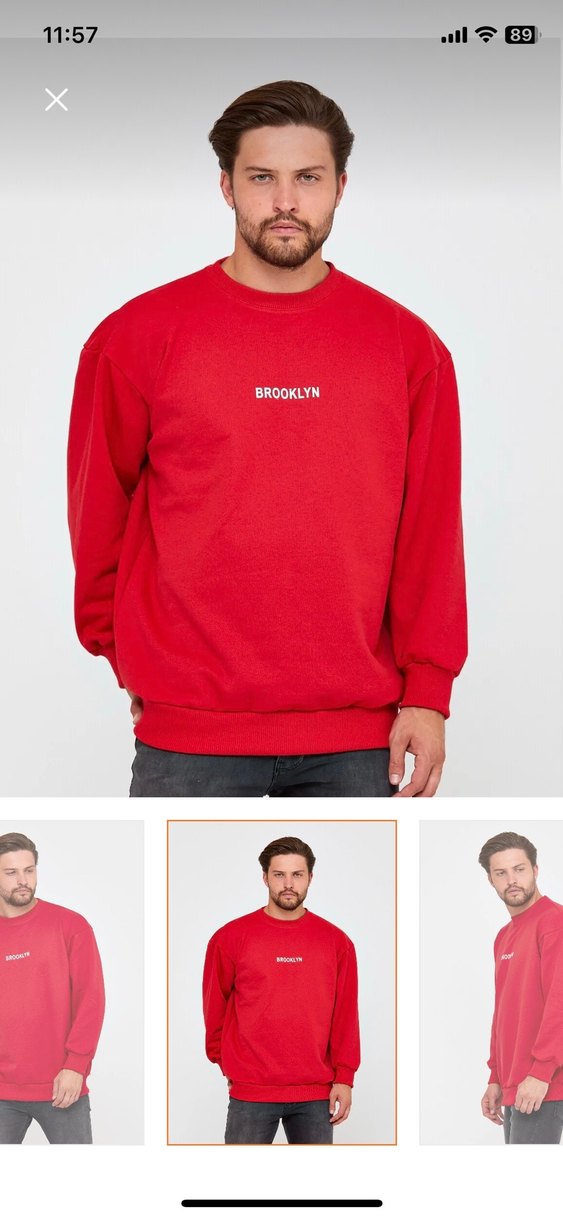 Kırmızı 3 iplik Erkek Sweatshirt L beden etiketli - Görsel 5