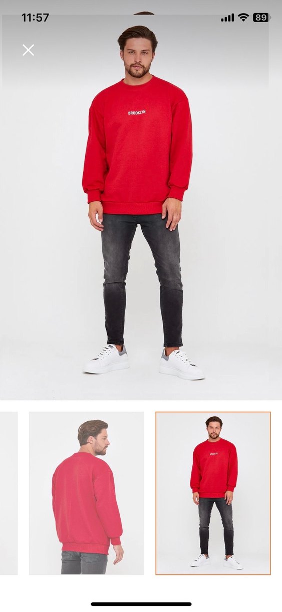 Kırmızı 3 iplik Erkek Sweatshirt L beden etiketli - Görsel 2