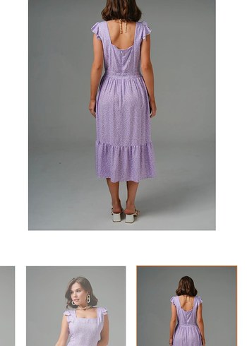 Mor V Yaka Fırfırlı Midi Elbise L beden elbise etiketli - Görsel 7