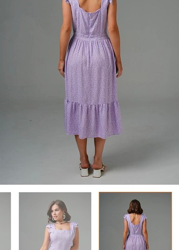 Mor V Yaka Fırfırlı Midi Elbise L beden elbise etiketli - Görsel 3