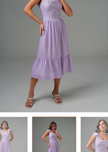 Mor V Yaka Fırfırlı Midi Elbise L beden elbise etiketli - Görsel 2