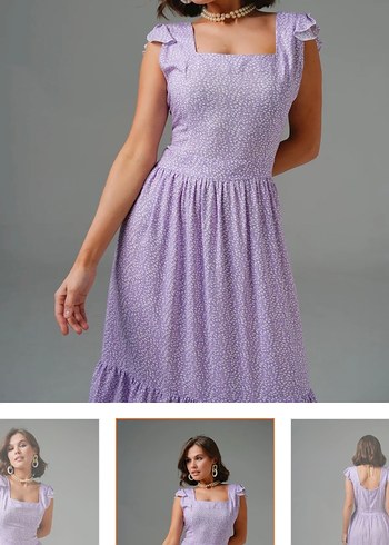 Mor V Yaka Fırfırlı Midi Elbise L beden elbise etiketli - Görsel 4