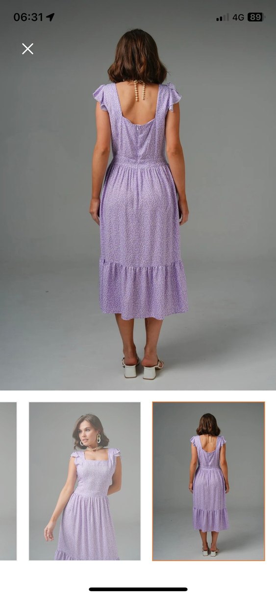 Mor V Yaka Fırfırlı Midi Elbise L beden elbise etiketli - Görsel 3