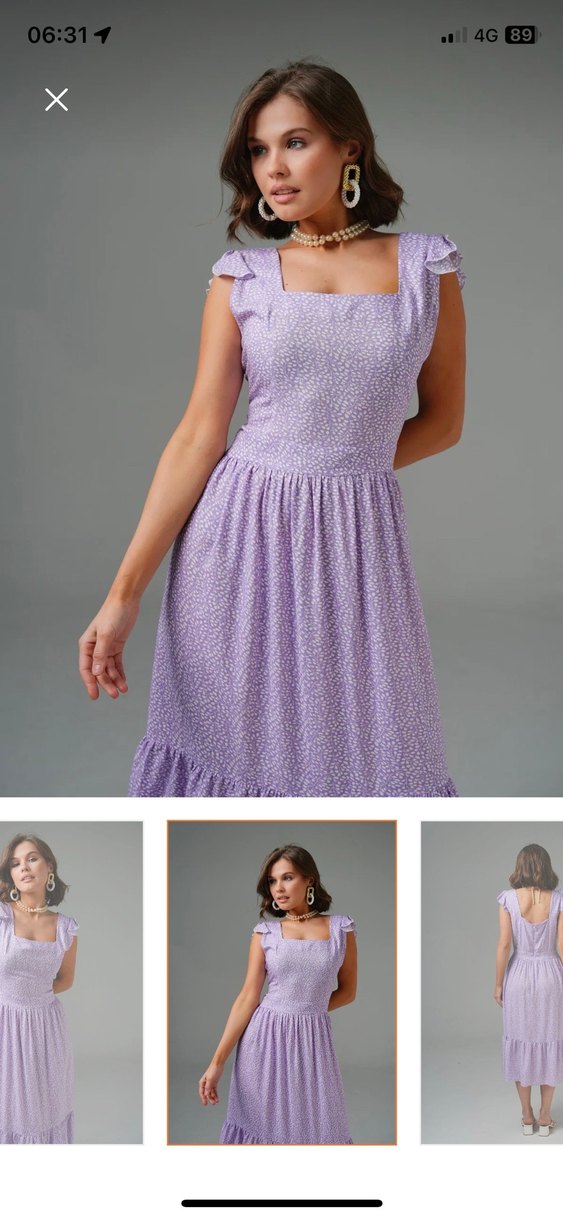 Mor V Yaka Fırfırlı Midi Elbise L beden elbise etiketli - Görsel 4