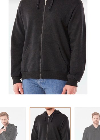 Gri Fermuarlı Erkek Sweatshirt s beden etiketli slimfit - Görsel 2