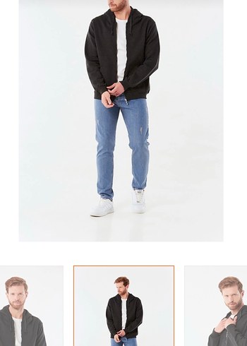 Gri Fermuarlı Erkek Sweatshirt s beden etiketli slimfit - Görsel 4