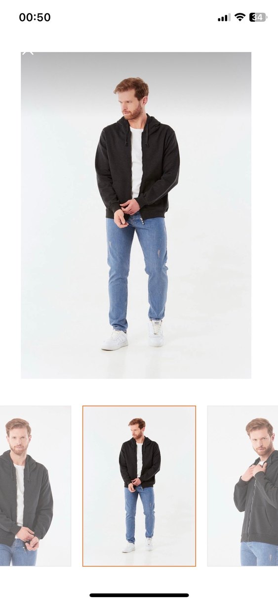 Gri Fermuarlı Erkek Sweatshirt s beden etiketli slimfit - Görsel 4