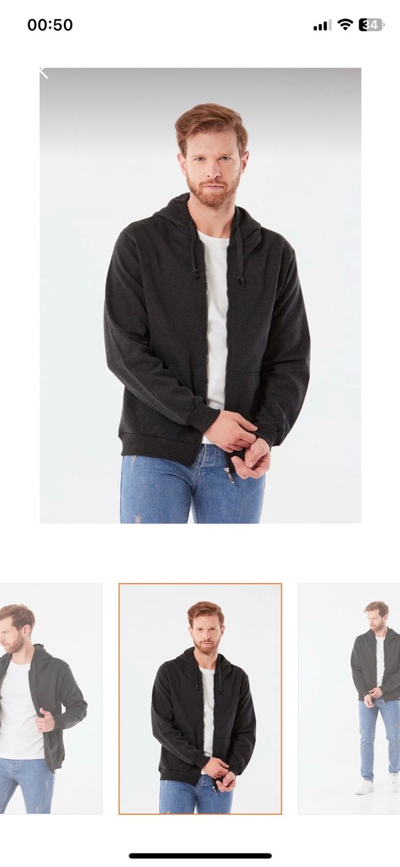 Gri Fermuarlı Erkek Sweatshirt s beden etiketli slimfit - Görsel 5