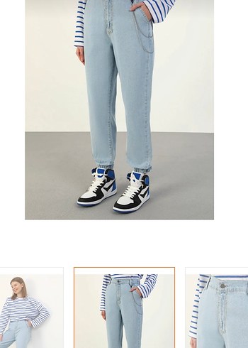 Zincir Detaylı Açık Mavi kot Pantolon s beden etiketli - Görsel 4