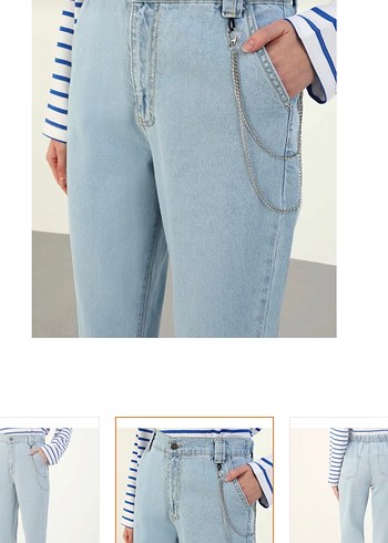 Zincir Detaylı Açık Mavi kot Pantolon s beden etiketli - Görsel 5