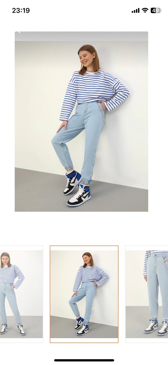 Zincir Detaylı Açık Mavi kot Pantolon s beden etiketli - Görsel 3