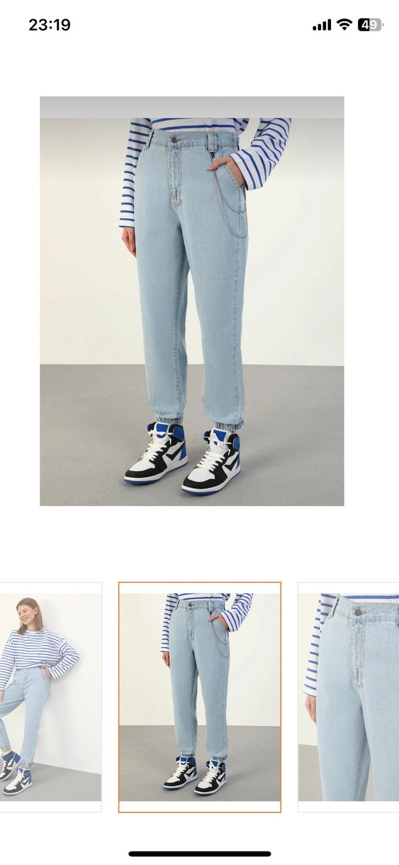 Zincir Detaylı Açık Mavi kot Pantolon s beden etiketli - Görsel 4