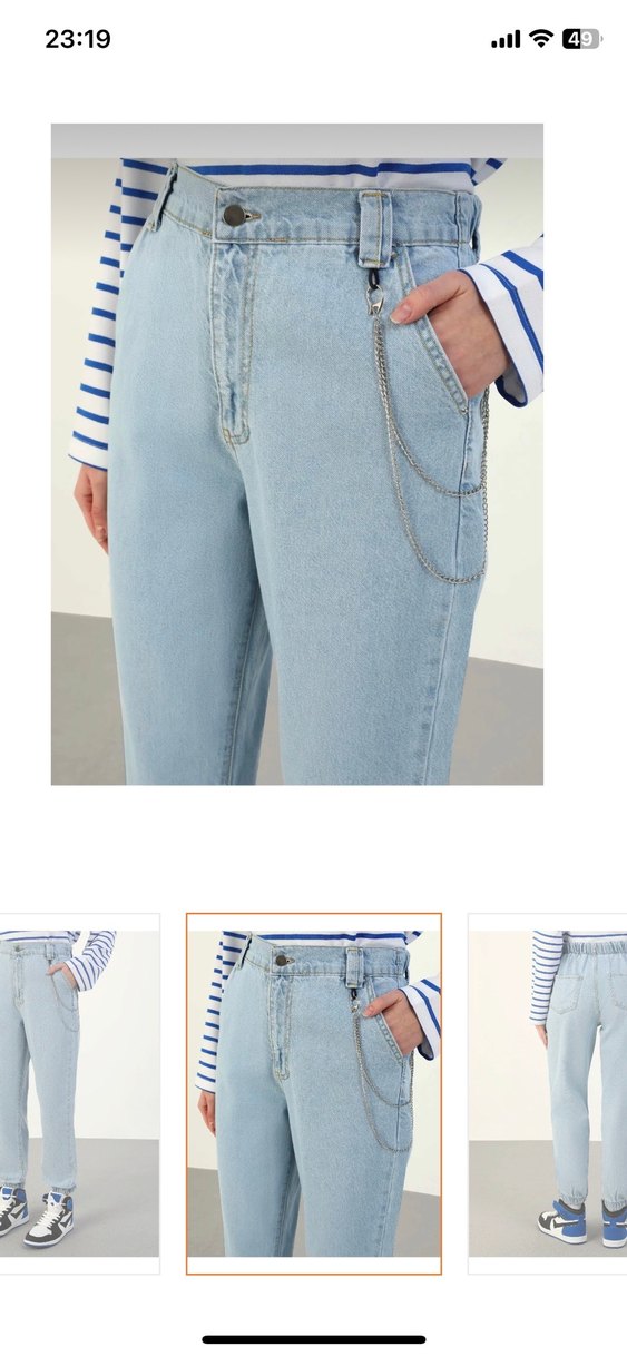 Zincir Detaylı Açık Mavi kot Pantolon s beden etiketli - Görsel 5