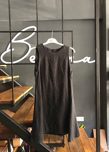 Dilvin Siyah Kolsuz Keten elbise 38 beden - Görsel 6