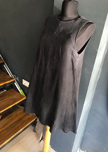 Dilvin Siyah Kolsuz Keten elbise 38 beden - Görsel 3