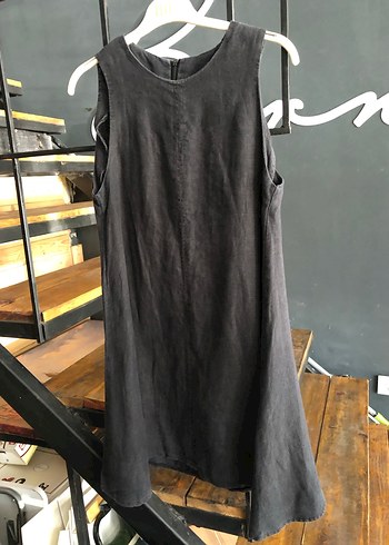 Dilvin Siyah Kolsuz Keten elbise 38 beden - Görsel 7