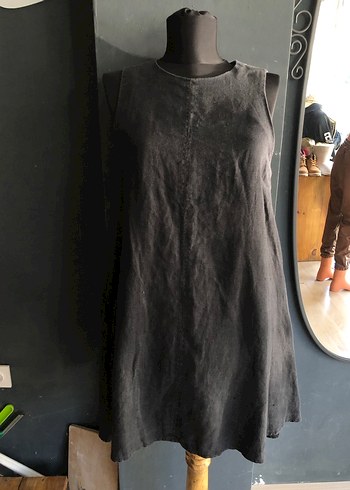 Dilvin Siyah Kolsuz Keten elbise 38 beden - Görsel 5