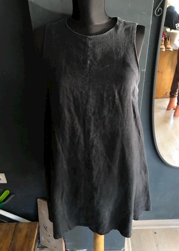 Dilvin Siyah Kolsuz Keten elbise 38 beden - Görsel 4