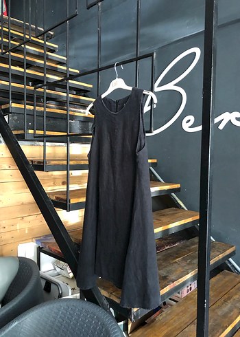 Dilvin Siyah Kolsuz Keten elbise 38 beden - Görsel 11