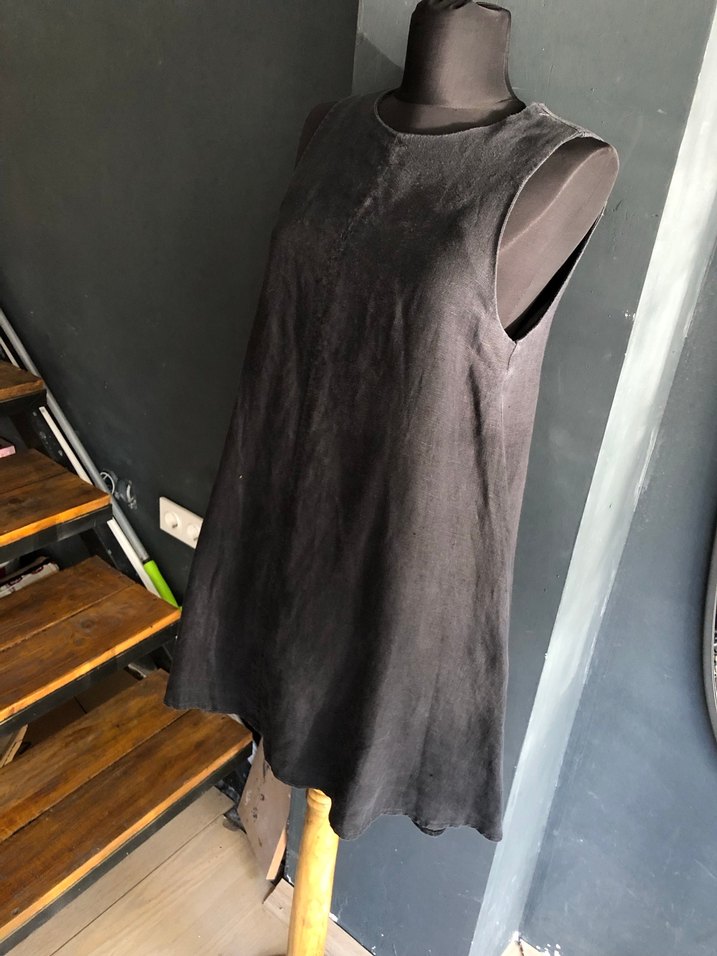 Dilvin Siyah Kolsuz Keten elbise 38 beden - Görsel 3