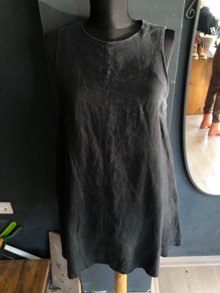 Dilvin Siyah Kolsuz Keten elbise 38 beden - Görsel 4