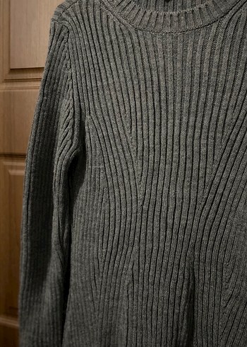 Gri Triko Midi Elbise - Görsel 4