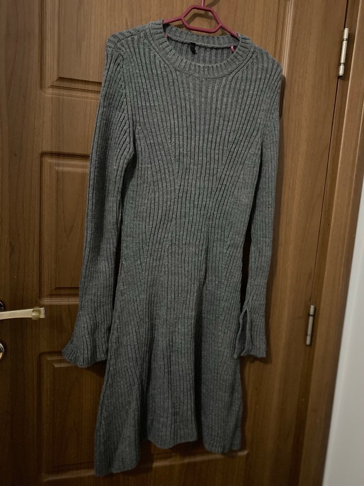 Gri Triko Midi Elbise - Görsel 3