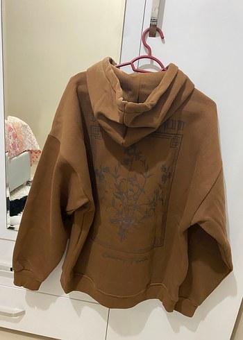 Kahverengi Kapüşonlu Rahat Sweatshirt - Görsel 4