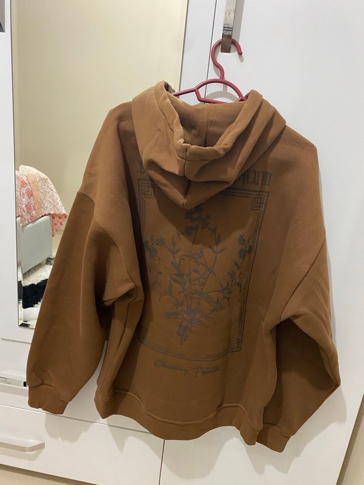 Kahverengi Kapüşonlu Rahat Sweatshirt - Görsel 4