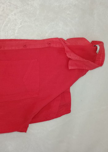 Düğmeli Kırmızı Midi gömlek - Görsel 2