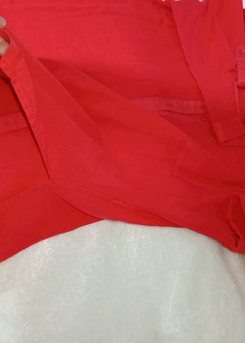 Düğmeli Kırmızı Midi gömlek - Görsel 3