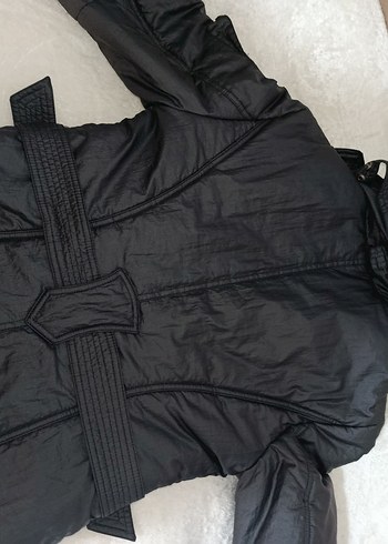 Kemerli Siyah Çocuk Kışlık Mont - Görsel 3