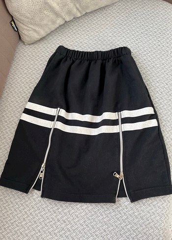 Kadın Siyah Çizgili Fermuarlı Mini Etek - Görsel 2