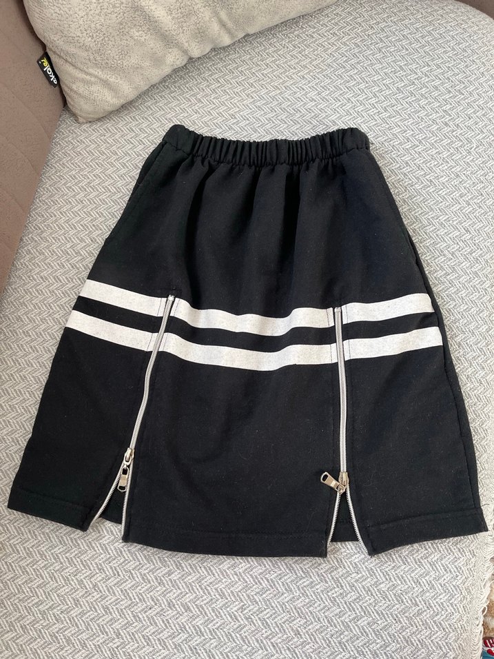 Kadın Siyah Çizgili Fermuarlı Mini Etek - Görsel 2