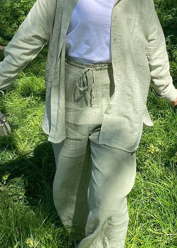 Kadın Keten Rahat Kesim Midi Takım