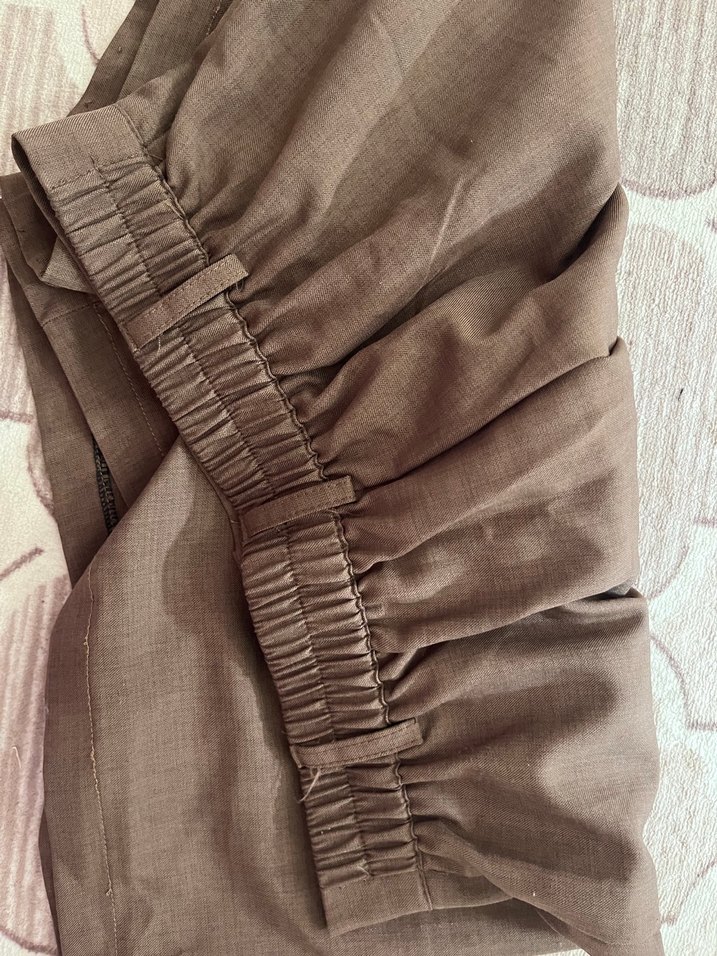 Düğmeli Kahverengi Yüksek Bel Keten Şort - Görsel 2