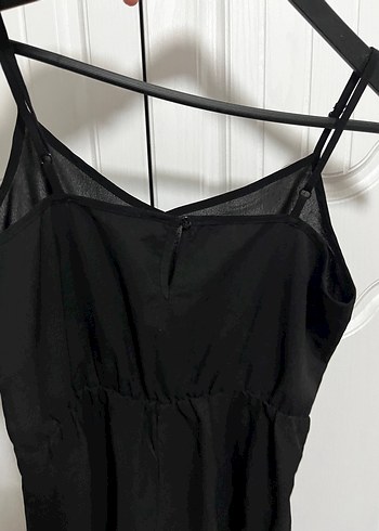 Siyah Drapeli İnce Askılı Kadın Tulum - Görsel 2