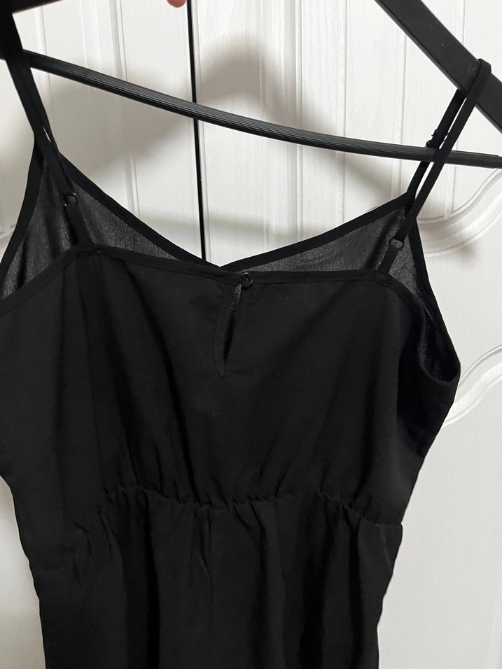 Siyah Drapeli İnce Askılı Kadın Tulum - Görsel 2