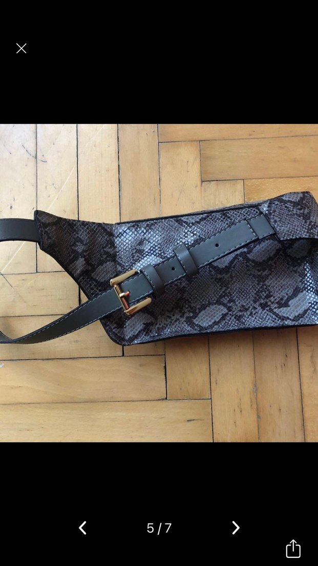 Gri Yılan Desenli Kemerli Kadın Çapraz Çanta - Görsel 4