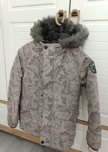 Gri Desenli Erkek Çocuk Kürklü Mont - Görsel 6