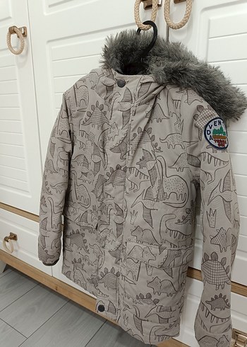 Gri Desenli Erkek Çocuk Kürklü Mont - Görsel 11