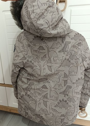 Gri Desenli Erkek Çocuk Kürklü Mont - Görsel 5