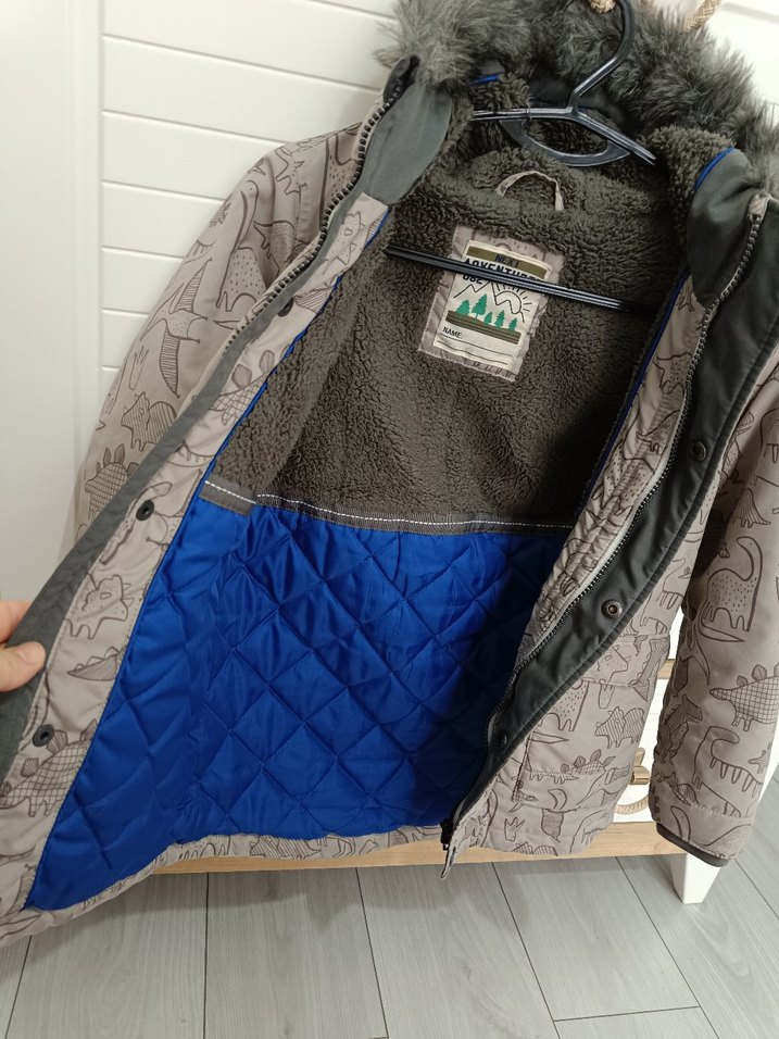 Gri Desenli Erkek Çocuk Kürklü Mont - Görsel 4