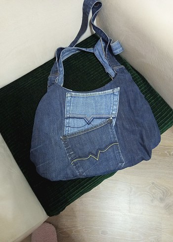 Kadın Kot Çanta Fermuarlı Gri Mavi - Görsel 2